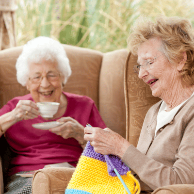 Elderly friends knitting together - TruCare AFH